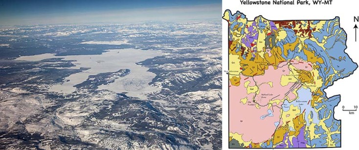 Photo and geologic map of Yellowstone National Park