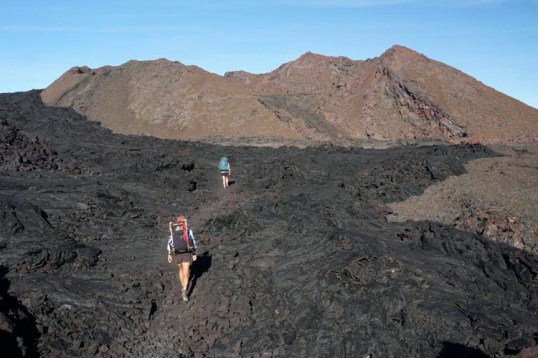 Pahoehoe basalt and cinder cone, Mauna Loa