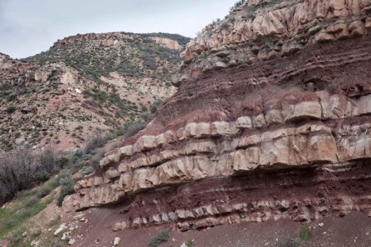 Differential erosion of sandstone vs shale, Utah.